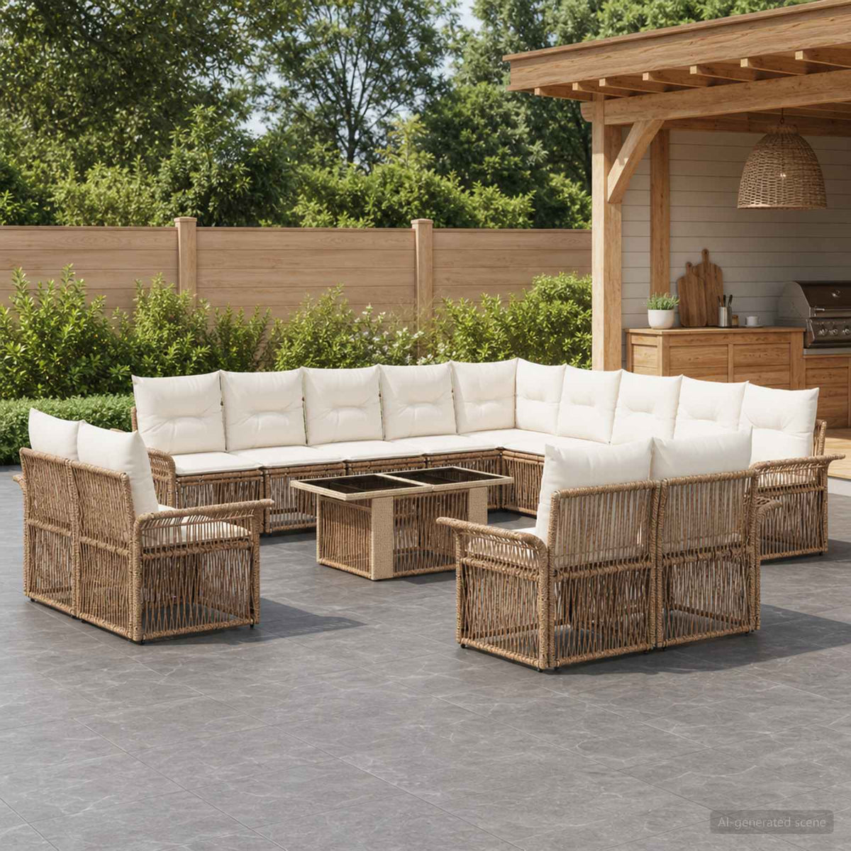 Tuinbankenset 14 st Beige en Crème Wit poly rattan is nu te koop bij PeponiXL, paradijselijk wonen!