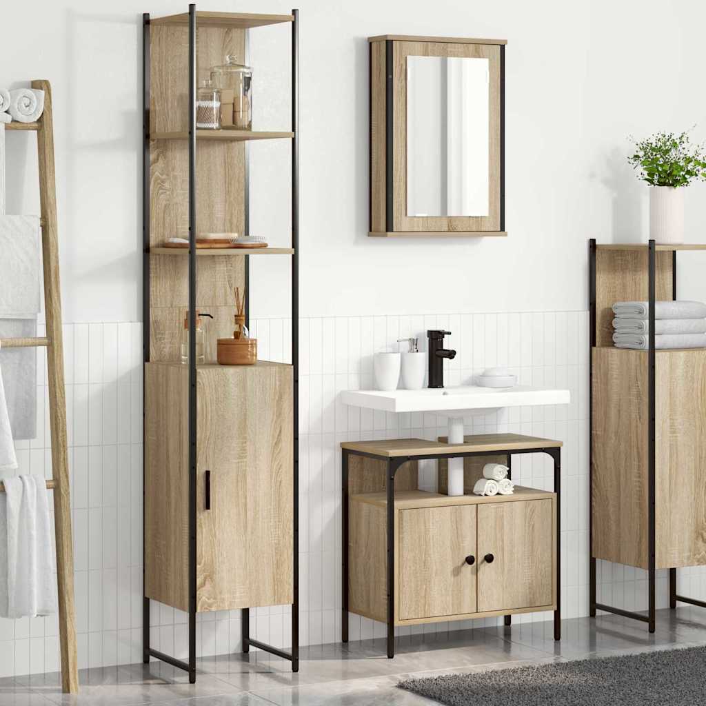 Badkamermeubelset met plank 3 pcs Sonoma Eiken Bewerkt hout is nu te koop bij PeponiXL, paradijselijk wonen!