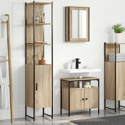 Badkamermeubelset met plank 3 pcs Sonoma Eiken Bewerkt hout is nu te koop bij PeponiXL, paradijselijk wonen!