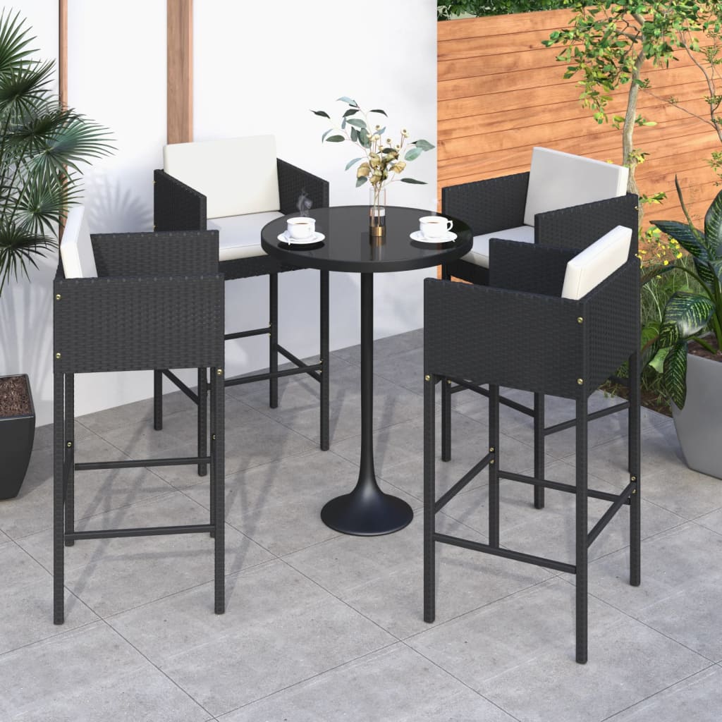 Barkrukken 4 st met kussens poly rattan zwart is nu te koop bij PeponiXL, paradijselijk wonen!