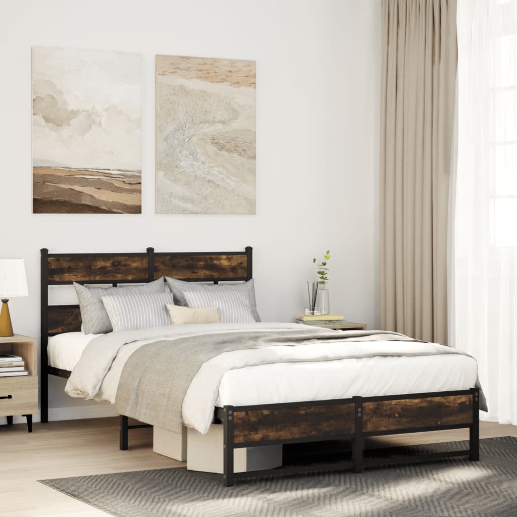 Bedframe zonder matras metaal gerookt eikenkleurig 120x190 cm is nu te koop bij PeponiXL, paradijselijk wonen!