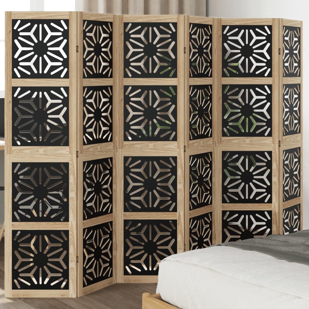 Kamerscherm met 6 panelen massief paulowniahout bruin en zwart is nu te koop bij PeponiXL, paradijselijk wonen!