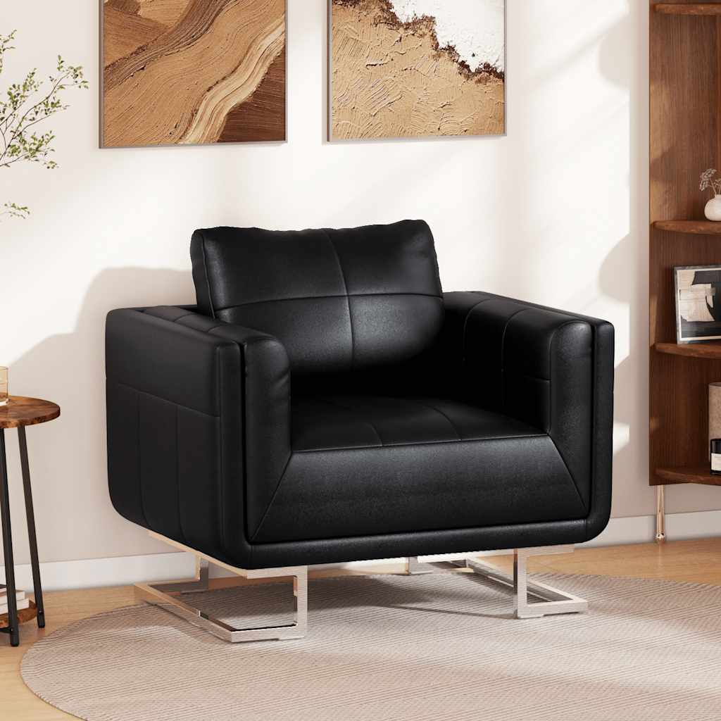 Fauteuil met verchroomde poten kubus kunstleer zwart is nu te koop bij PeponiXL, paradijselijk wonen!