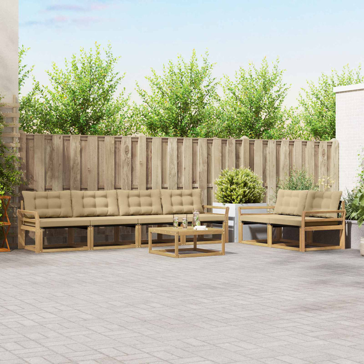 Buiten bankenset 7 pcs Wit en Beige is nu te koop bij PeponiXL, paradijselijk wonen!