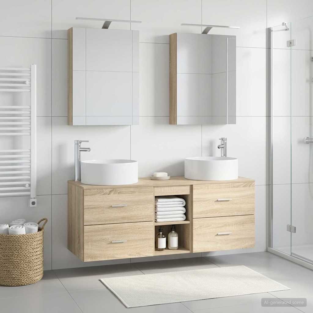 Badkamermeubelset 5 st Sonoma Eiken Bewerkt hout en glas is nu te koop bij PeponiXL, paradijselijk wonen!