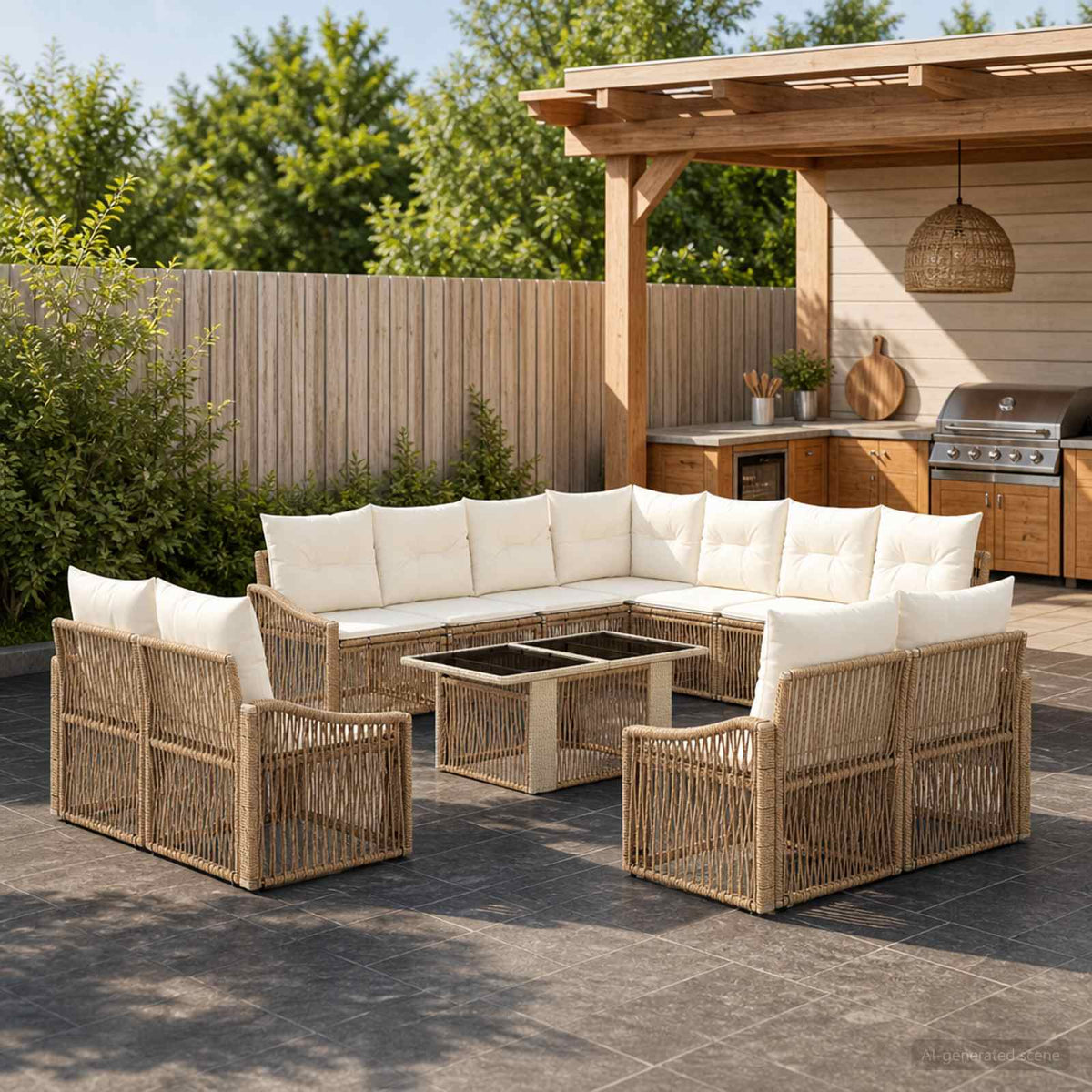 Tuinbankenset 12 st Beige en Crème Wit poly rattan is nu te koop bij PeponiXL, paradijselijk wonen!