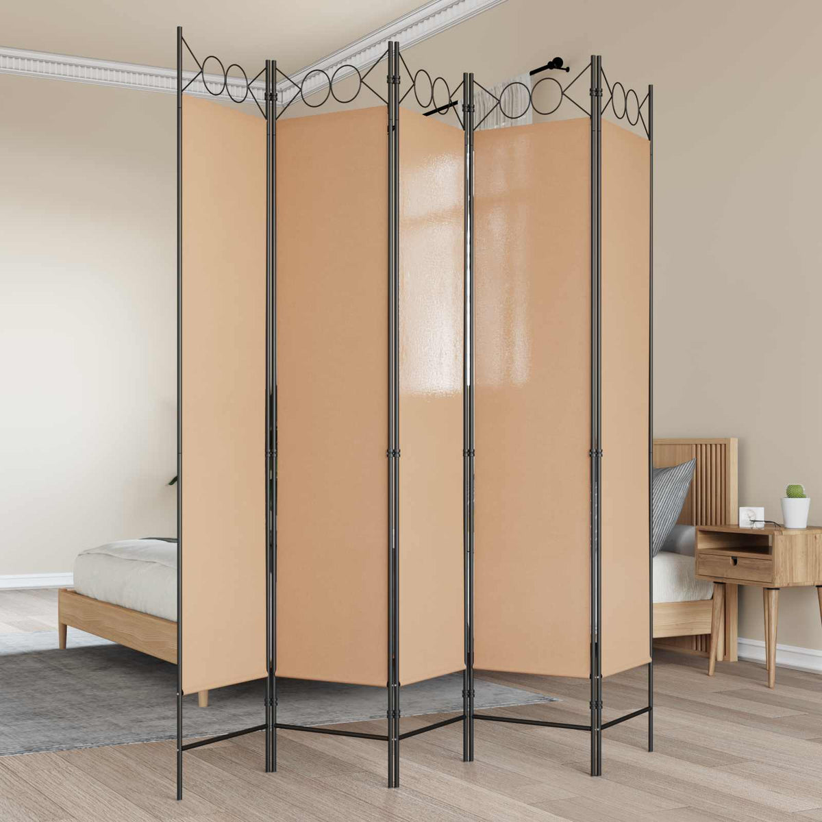 5-Panel Room Divider Beige 200 x 200 cm Stof is nu te koop bij PeponiXL, paradijselijk wonen!