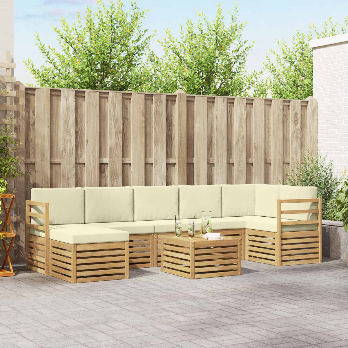 Buiten bankenset 8 pcs Wit en crèmekleurig 59 x 59 x 37 cm is nu te koop bij PeponiXL, paradijselijk wonen!