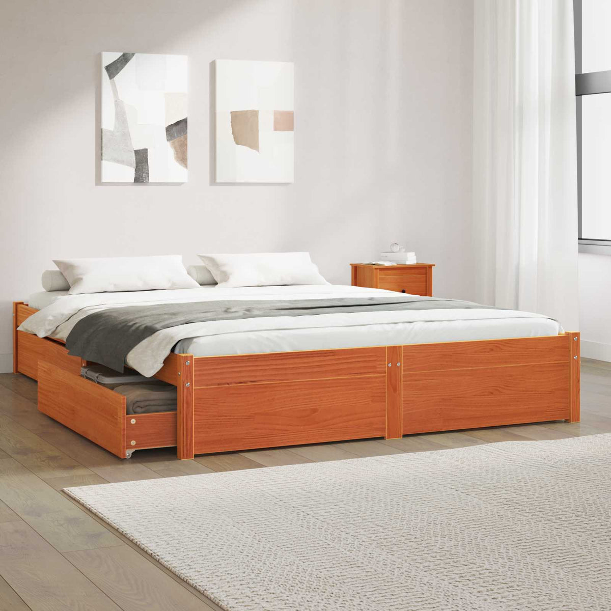 Bedframe met lade Wasbruin 140 x 200 cm Massief Vurenhout is nu te koop bij PeponiXL, paradijselijk wonen!