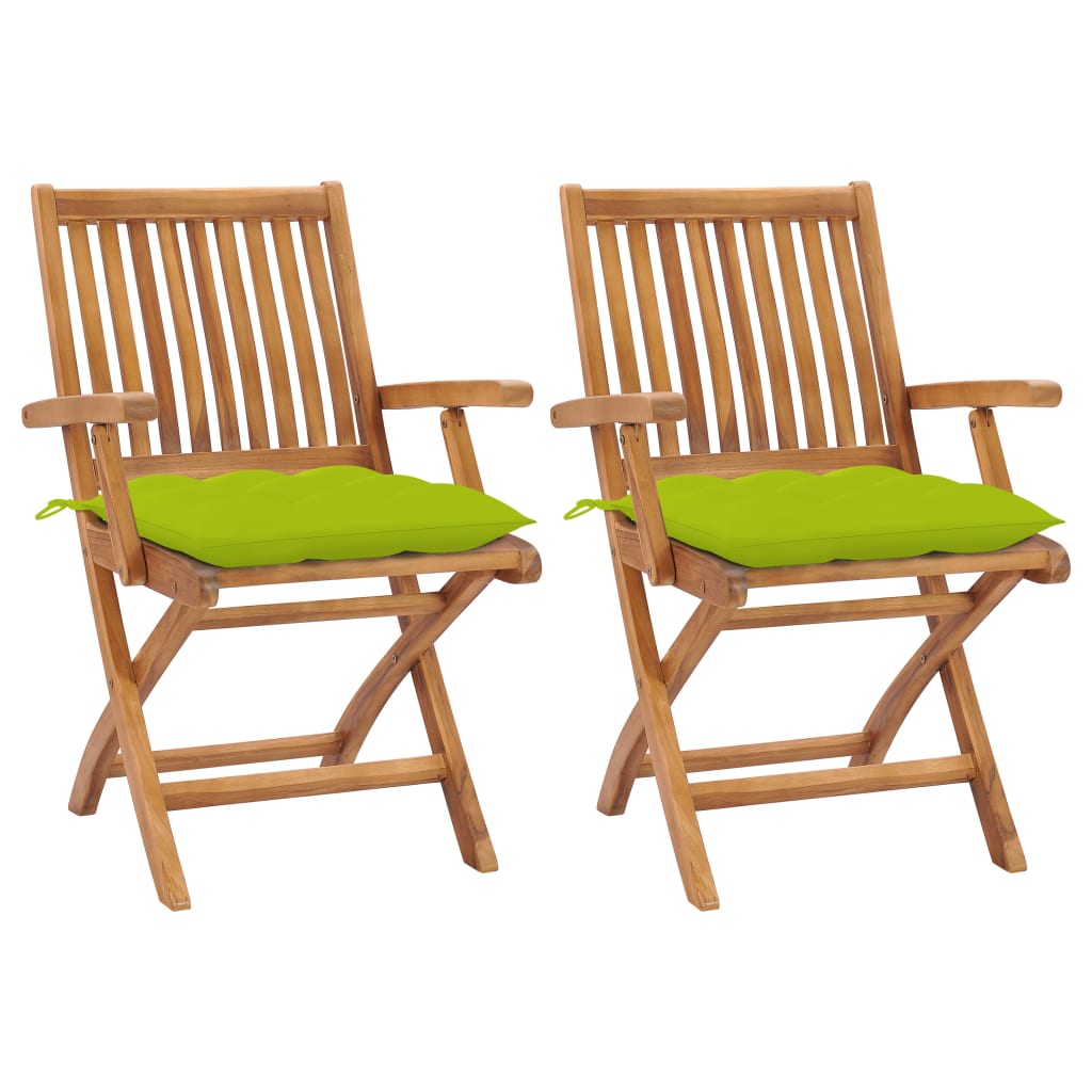 Tuinstoelen 2 st met heldergroene kussens massief teakhout is nu te koop bij PeponiXL, paradijselijk wonen!