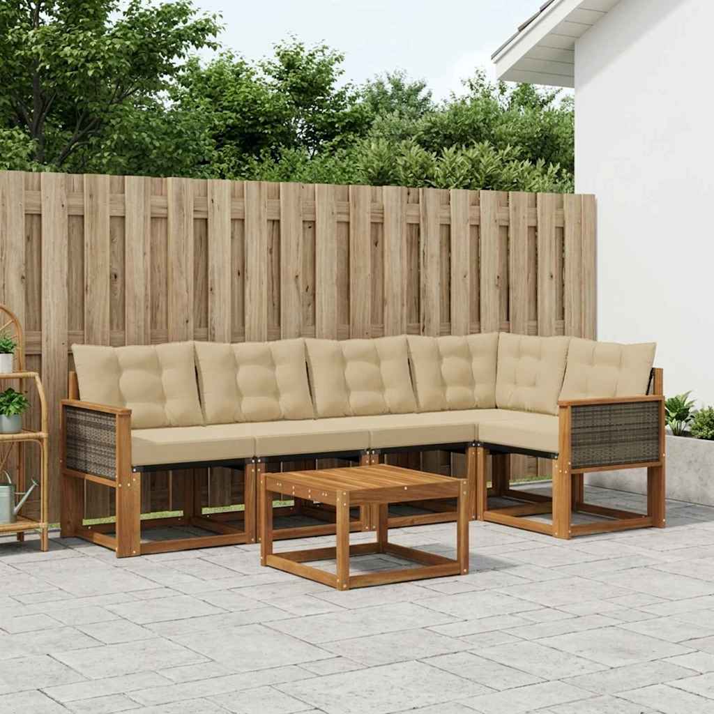 Buiten bankenset met kussen 6 pcs Natuurlijk en Beige is nu te koop bij PeponiXL, paradijselijk wonen!