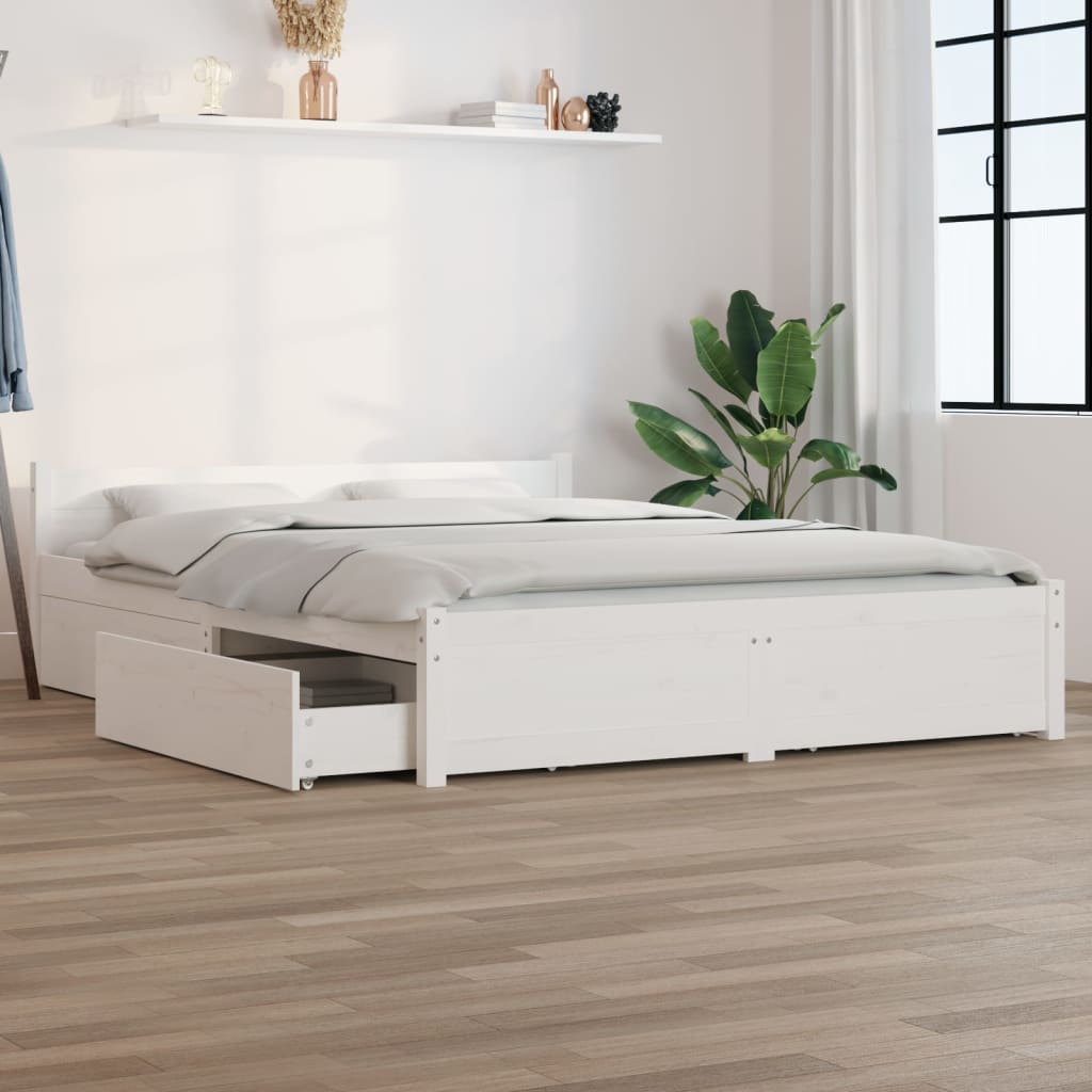 Bedframe met lades wit 150x200 cm is nu te koop bij PeponiXL, paradijselijk wonen!