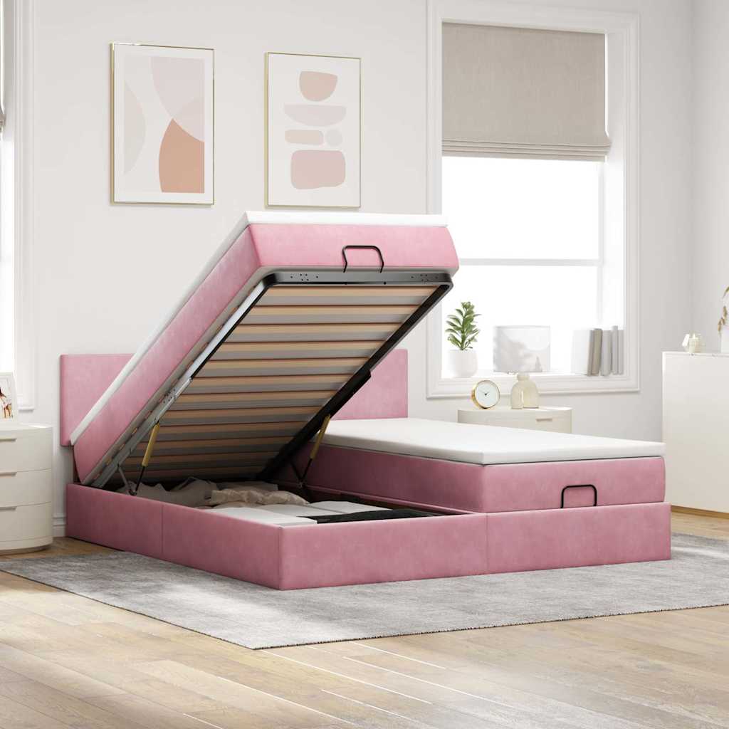 Ottoman bed met matrassen en LED's 180x200cm fluweel roze is nu te koop bij PeponiXL, paradijselijk wonen!
