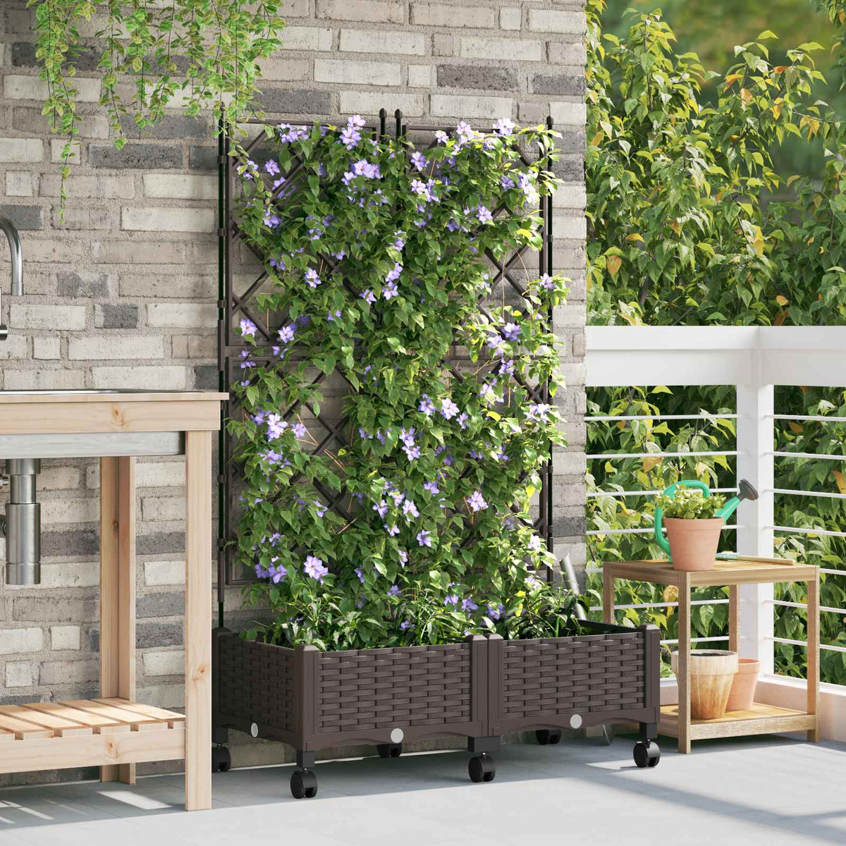 Tuinplantbak met schutting en wielen 2 st Bruin PP is nu te koop bij PeponiXL, paradijselijk wonen!