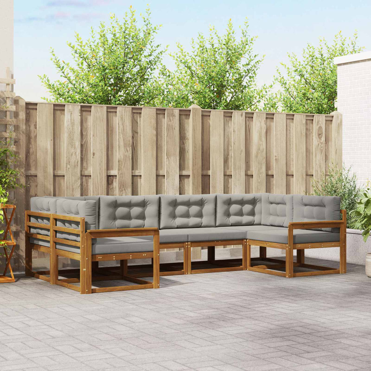 Buiten bankenset met kussen 6 pcs Natuurlijk en Lichtgrijs is nu te koop bij PeponiXL, paradijselijk wonen!