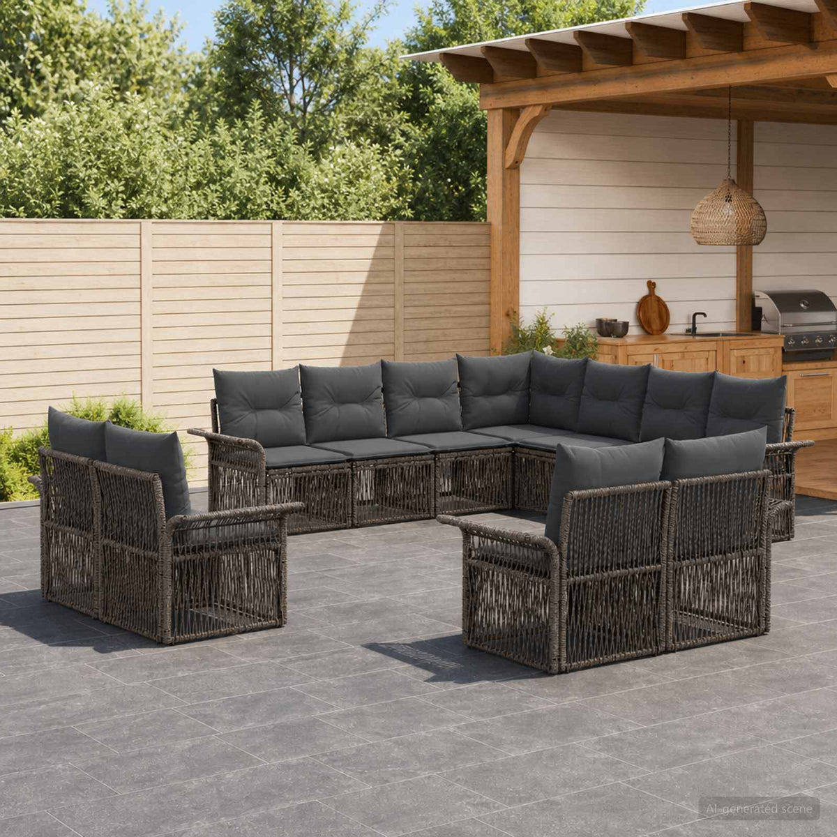 Tuinbankenset 11 pcs Grijs en Donkergrijs poly rattan is nu te koop bij PeponiXL, paradijselijk wonen!