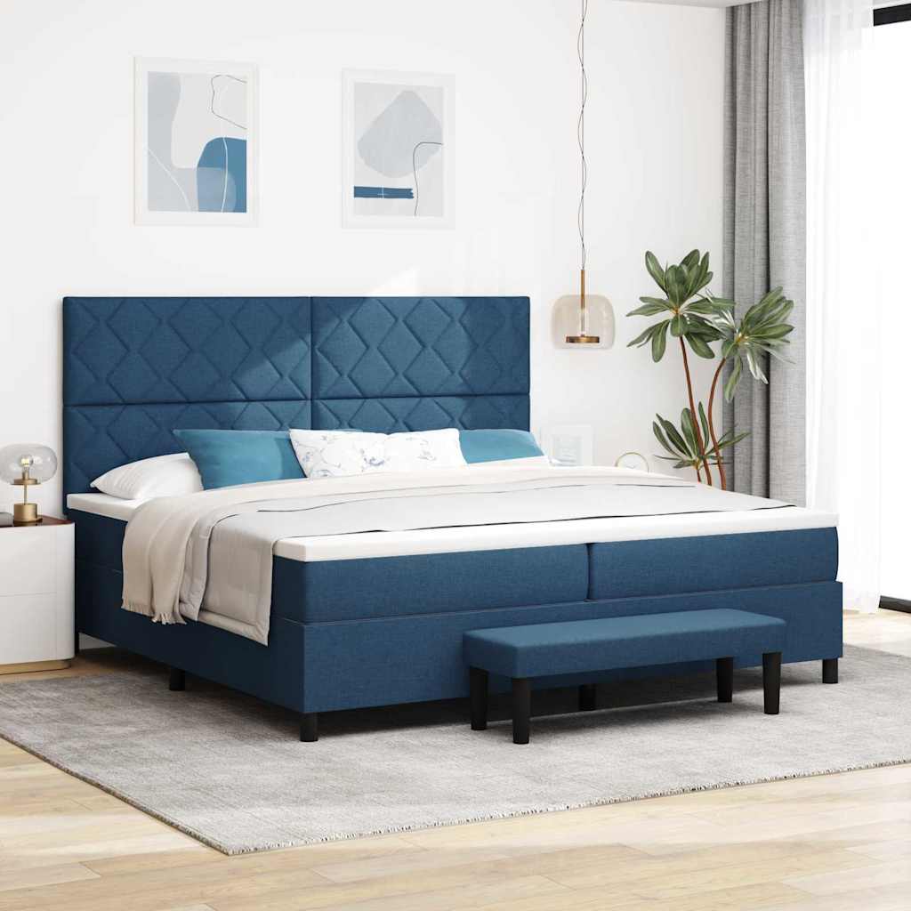 Boxspringbed met matras met hoofdeinde Blauw 200 x 200 cm Stof is nu te koop bij PeponiXL, paradijselijk wonen!