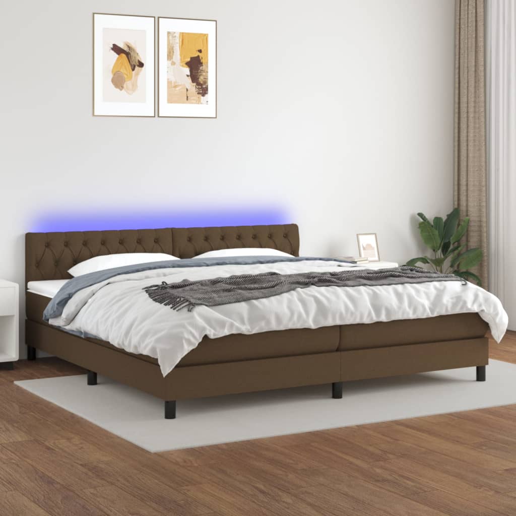 Boxspring met matras en LED stof donkerbruin 200x200 cm is nu te koop bij PeponiXL, paradijselijk wonen!