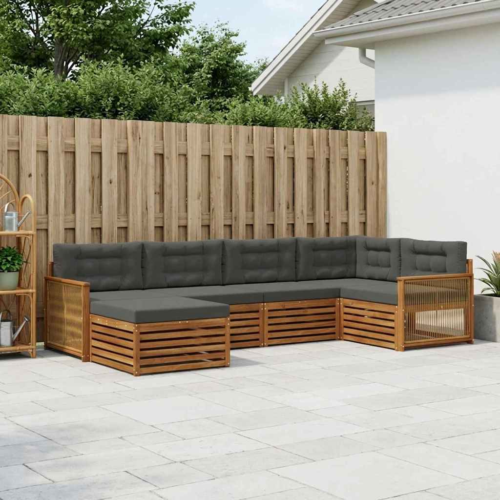 Buiten bankenset met kussen 6 pcs Natuurlijk en Antraciet is nu te koop bij PeponiXL, paradijselijk wonen!