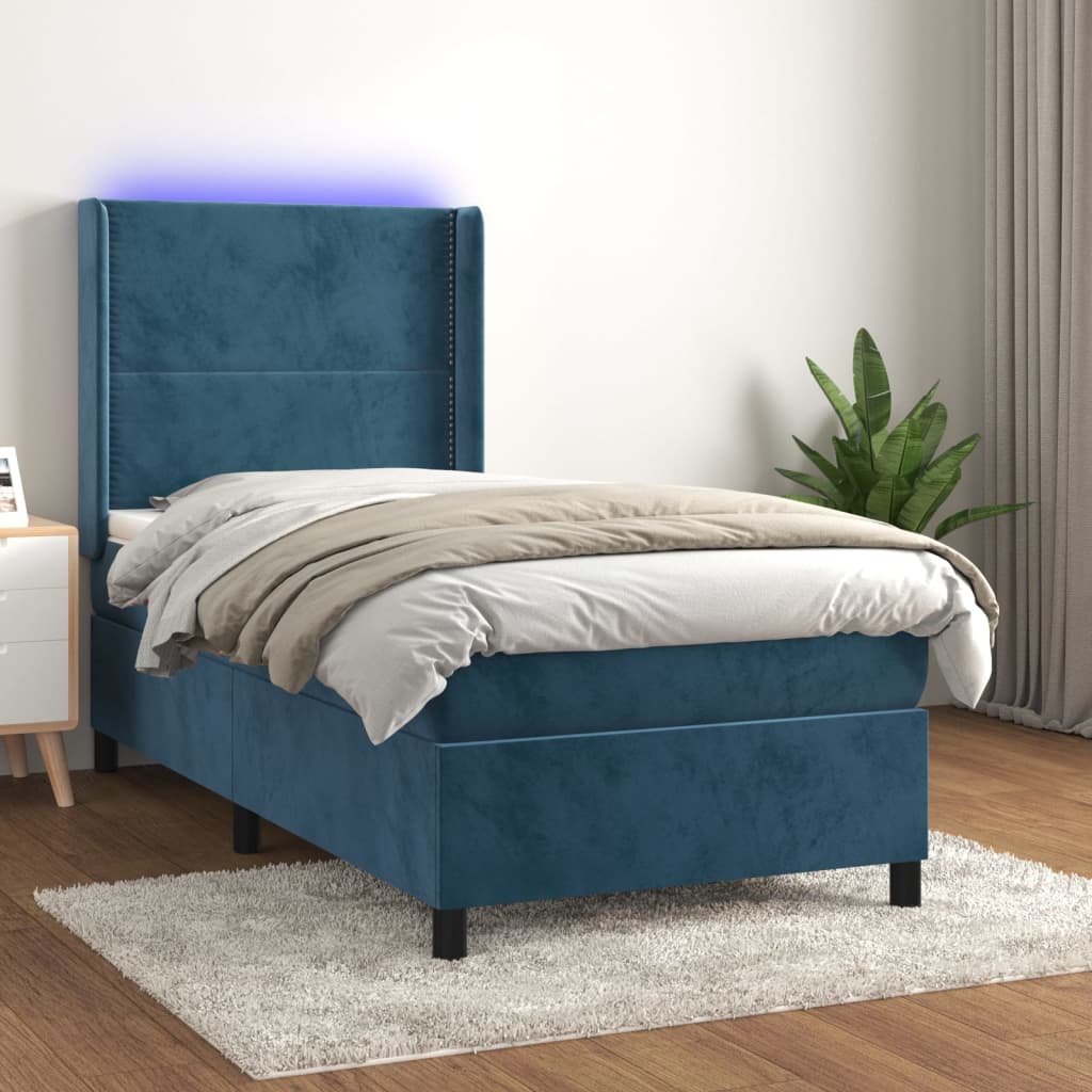 Boxspring met matras en LED fluweel donkerblauw 80x200 cm is nu te koop bij PeponiXL, paradijselijk wonen!