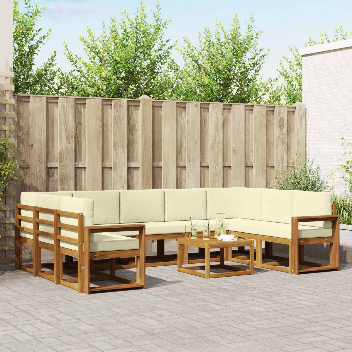 Buiten bankenset met kussen 10 pcs Natuurlijk en Crème is nu te koop bij PeponiXL, paradijselijk wonen!