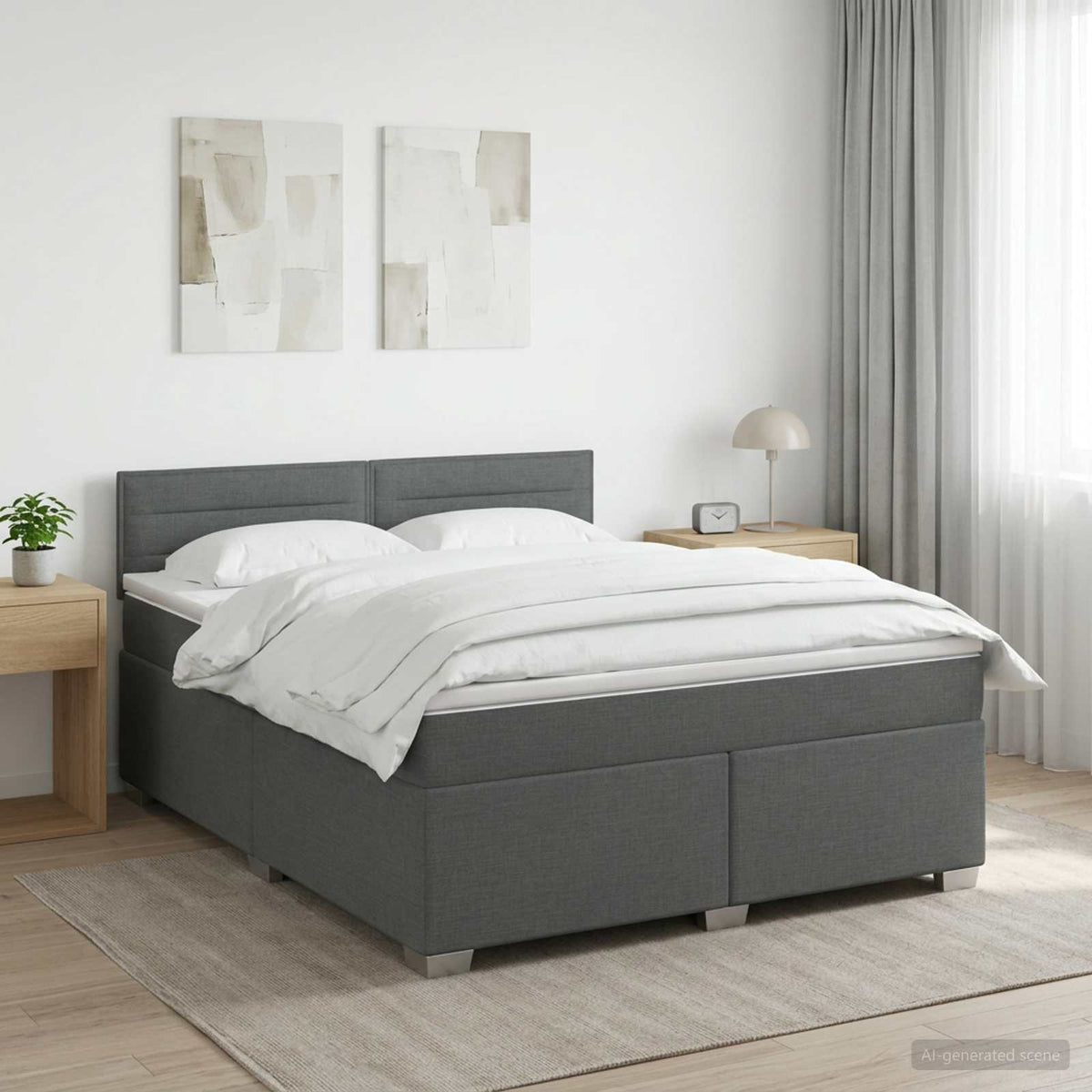 Boxspring Bed met Matras en LED Donkergrijs 140 x 200 cm Stof is nu te koop bij PeponiXL, paradijselijk wonen!