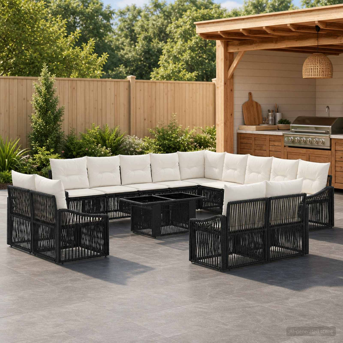 Tuinbankenset 14 st Zwart en Cream Wit poly rattan is nu te koop bij PeponiXL, paradijselijk wonen!
