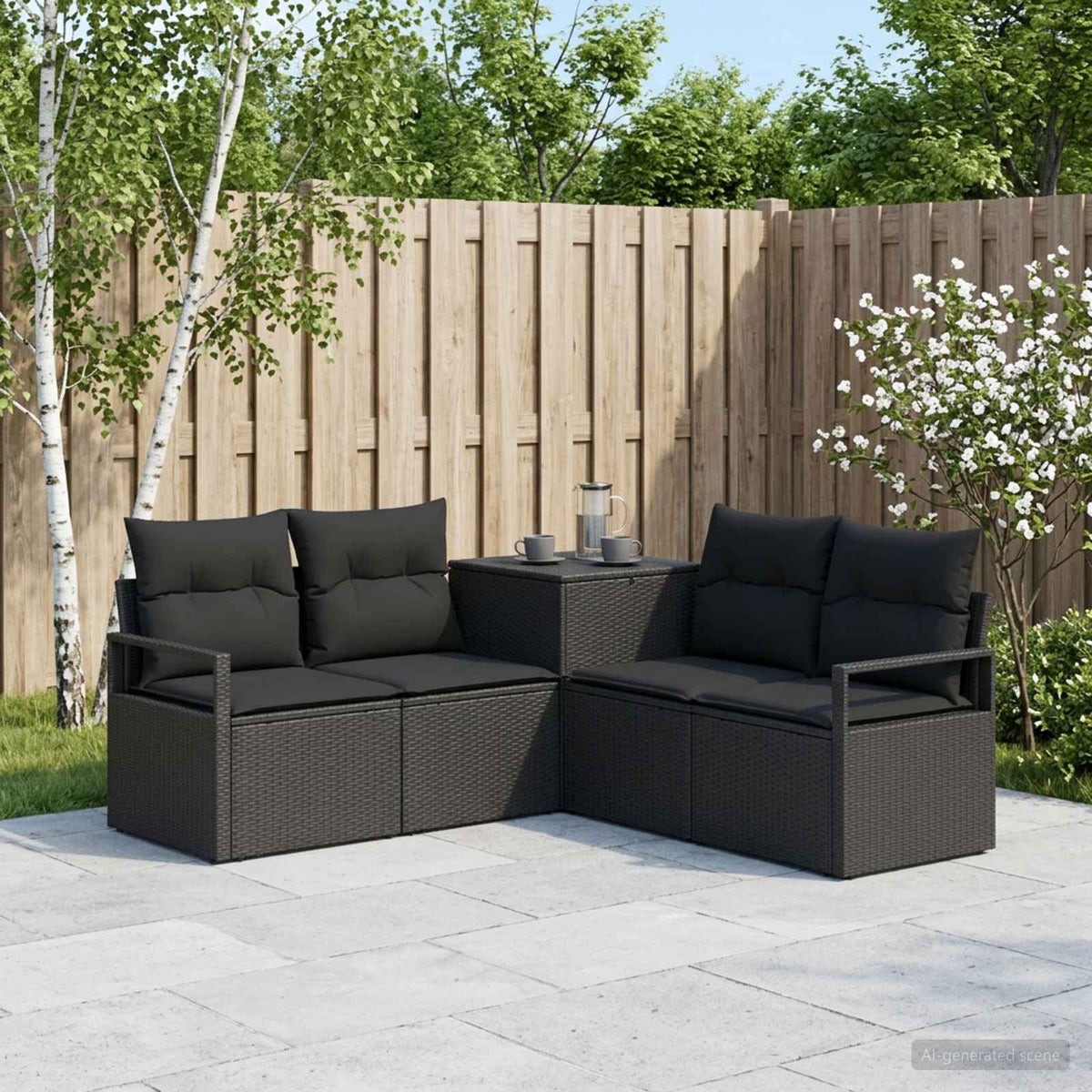 Bankstel 5 st Zwart Poly Rattan en Staal is nu te koop bij PeponiXL, paradijselijk wonen!