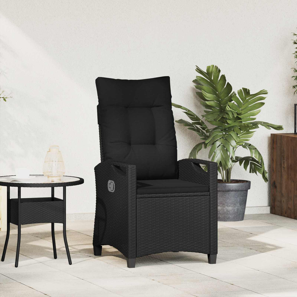 Verstelbare tuinstoel Zwart 56 x 60 x 112 cm poly rattan is nu te koop bij PeponiXL, paradijselijk wonen!
