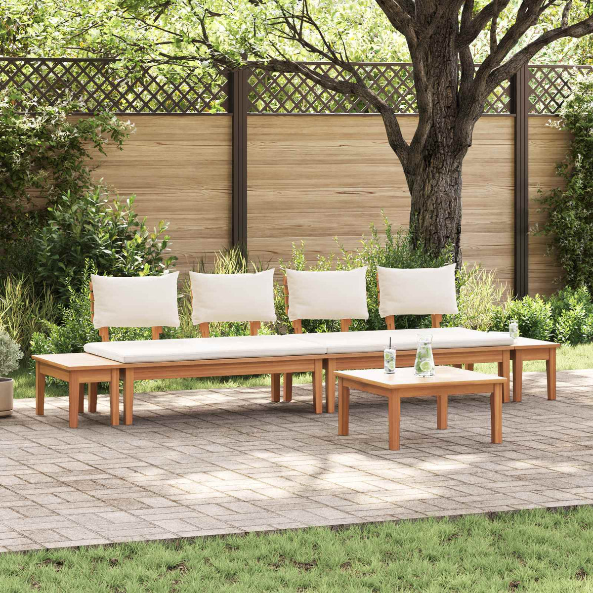 Tuinbankenset 5 pcs Bruin en Crème is nu te koop bij PeponiXL, paradijselijk wonen!