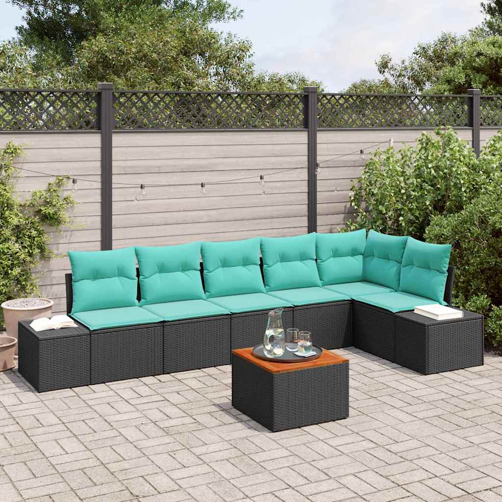 Tuin Sofa Set 7 st Zwart en turquoise is nu te koop bij PeponiXL, paradijselijk wonen!