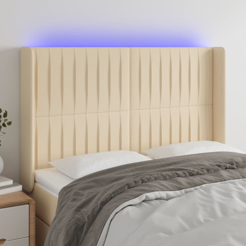 Hoofdbord LED 147x16x118/128 cm stof crèmekleurig is nu te koop bij PeponiXL, paradijselijk wonen!