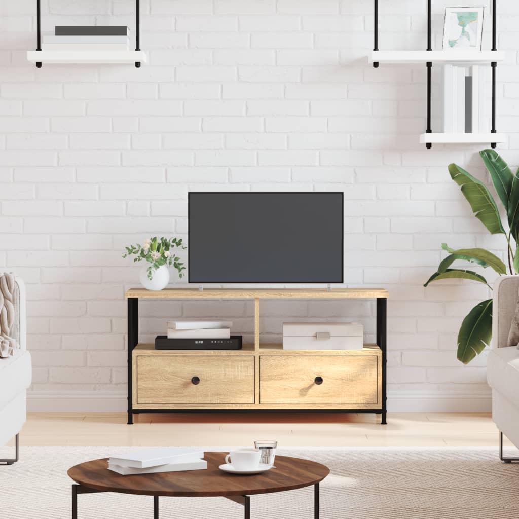 Tv-meubel 90x33x45 cm bewerkt hout en ijzer sonoma eikenkleur is nu te koop bij PeponiXL, paradijselijk wonen!