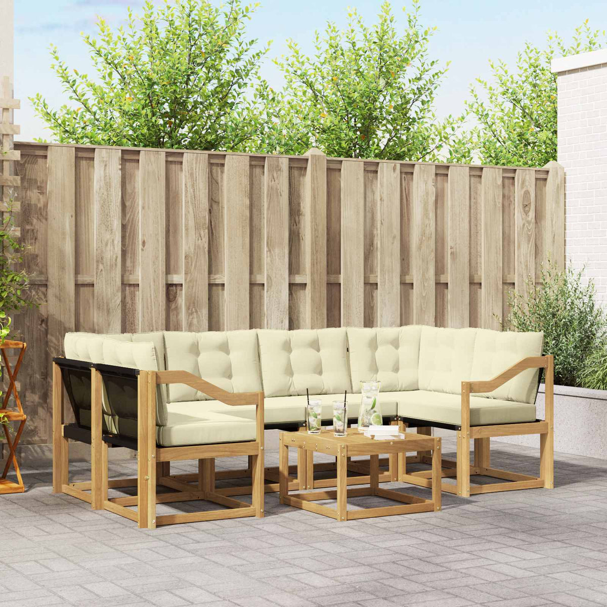 Buiten bankenset met kussen 7 pcs Wit en crèmekleurig is nu te koop bij PeponiXL, paradijselijk wonen!