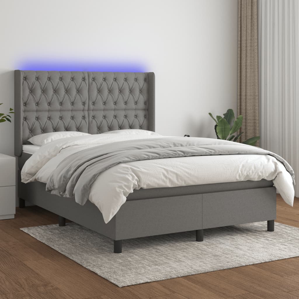 Boxspring met matras en LED stof donkergrijs 140x190 cm is nu te koop bij PeponiXL, paradijselijk wonen!