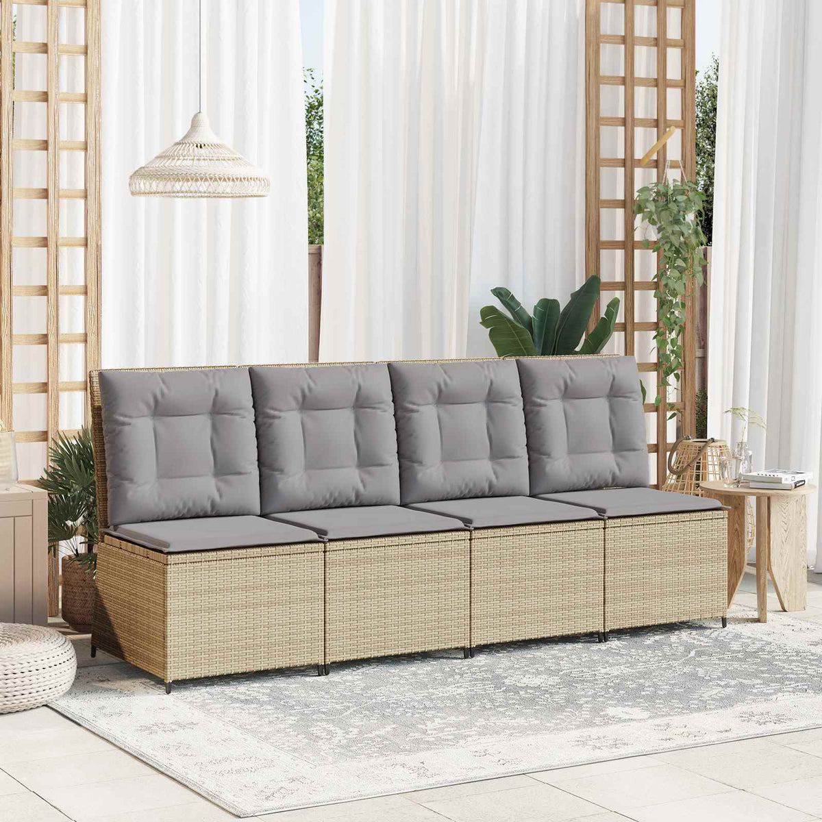 Tuinbank met kussen Beige en Grijs poly rattan is nu te koop bij PeponiXL, paradijselijk wonen!