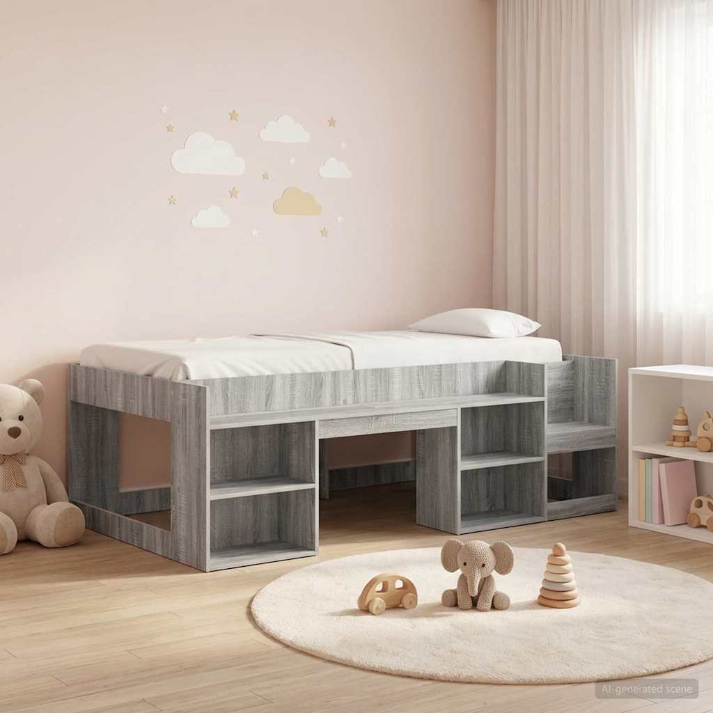 Jeugd bedframe met opbergruimte Grijs Sonoma 80 x 200 cm is nu te koop bij PeponiXL, paradijselijk wonen!