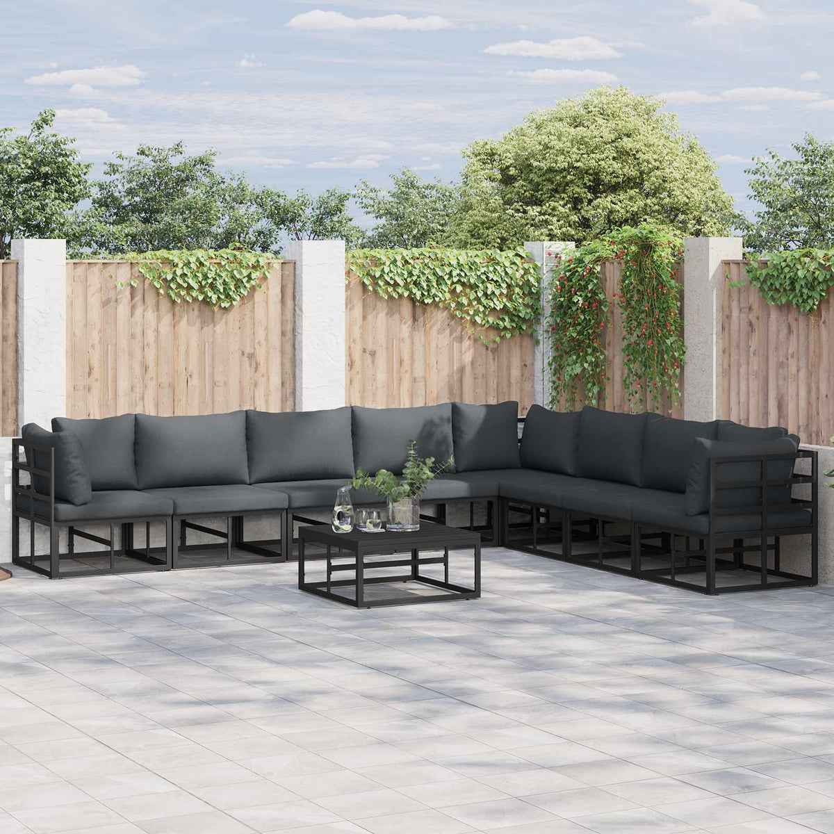 Tuinbankenset met kussen 8 pcs Zwart Aluminium is nu te koop bij PeponiXL, paradijselijk wonen!