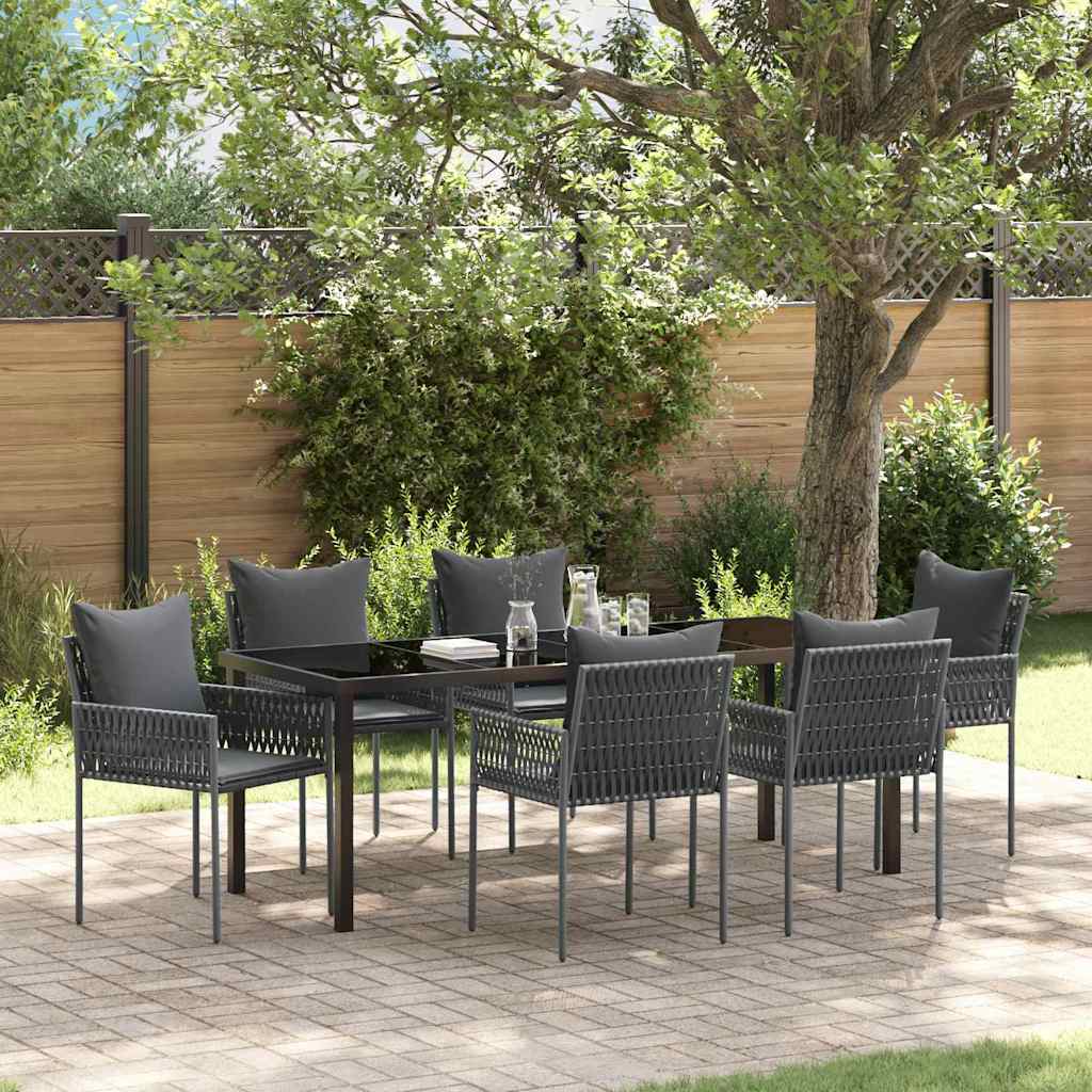 Tuin eettafelset 7 pcs Zwart en Grijs PE Rattan is nu te koop bij PeponiXL, paradijselijk wonen!
