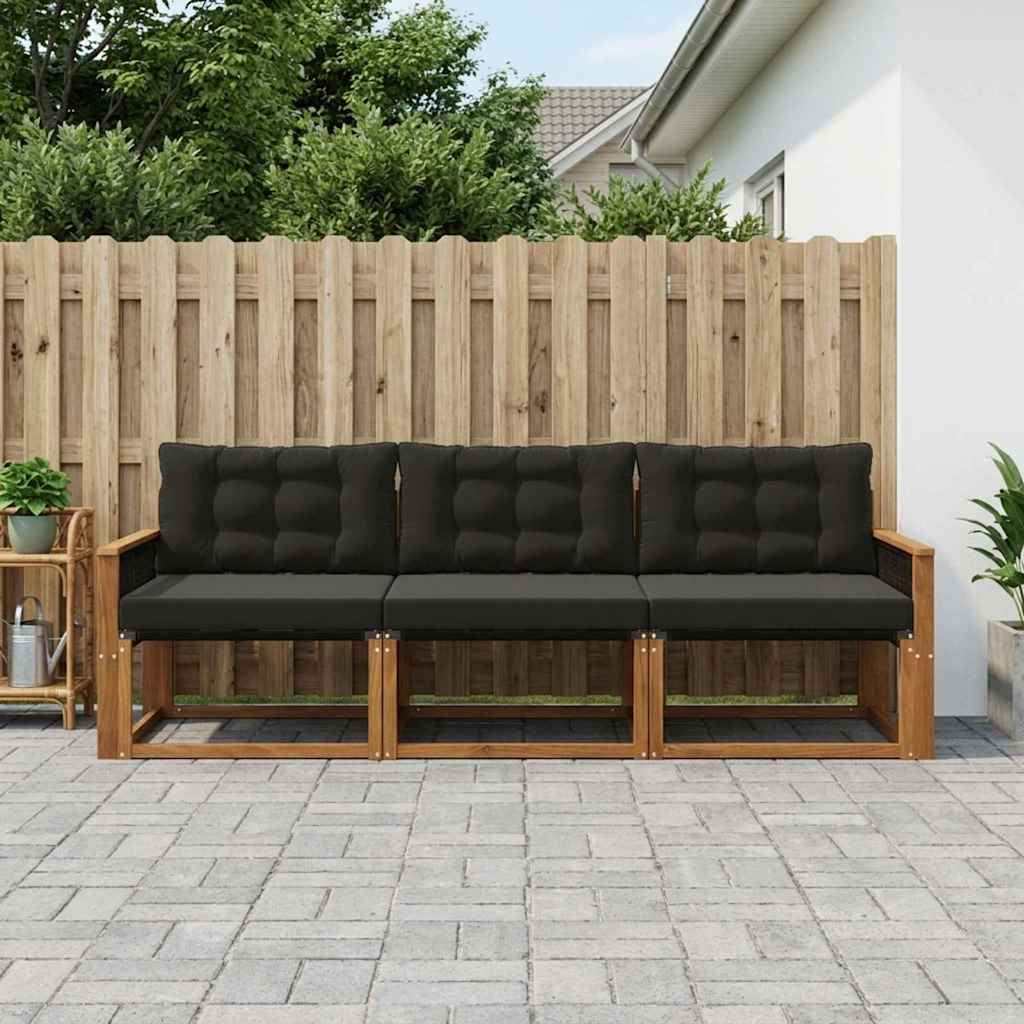 Buiten bankenset met kussen 3 pcs Naturel en Zwart is nu te koop bij PeponiXL, paradijselijk wonen!