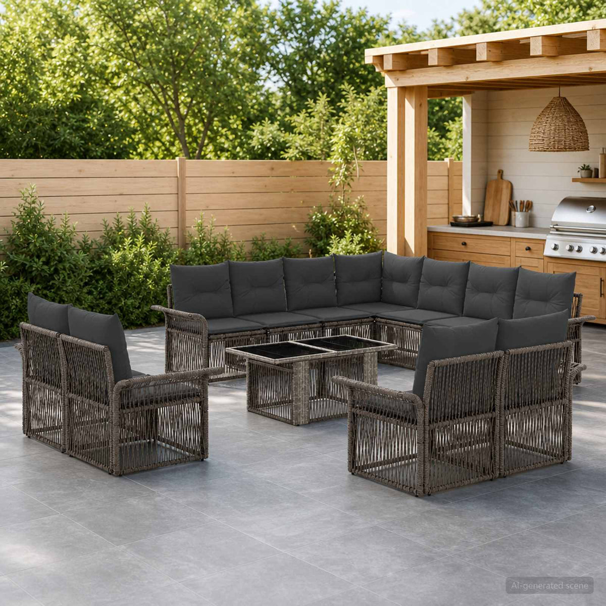 Tuinbankenset 12 st Grijs en Donkergrijs poly rattan is nu te koop bij PeponiXL, paradijselijk wonen!