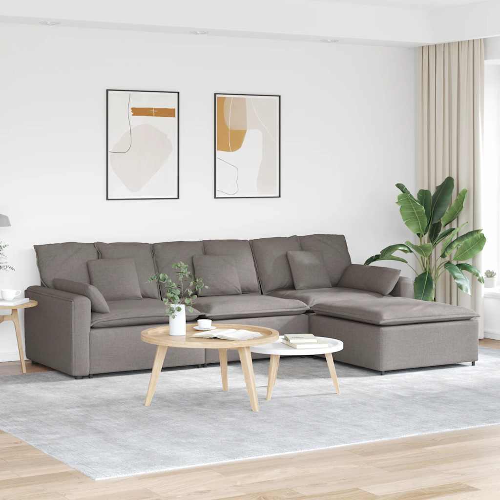 Modulaire bank met voetenbank en kussens taupe is nu te koop bij PeponiXL, paradijselijk wonen!
