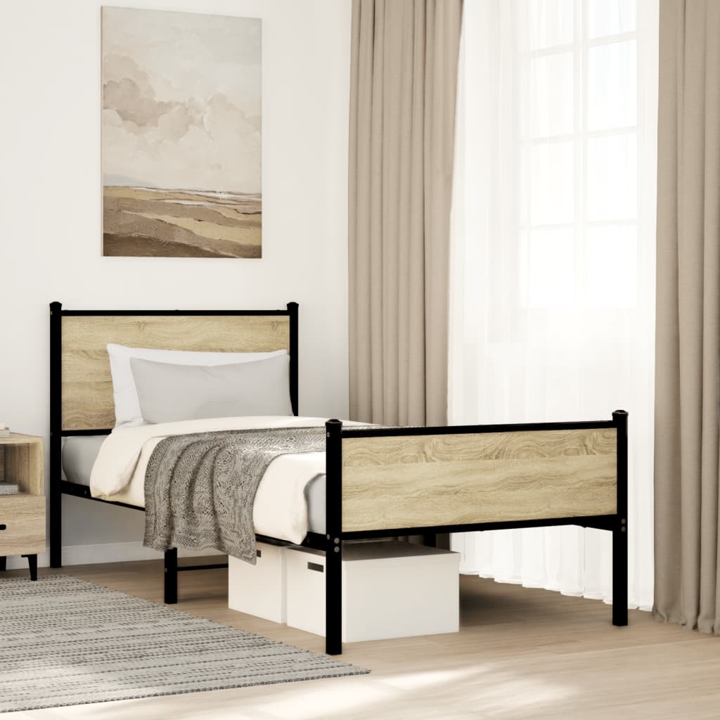 Bedframe zonder matras metaal sonoma eikenkleurig 90x190 cm is nu te koop bij PeponiXL, paradijselijk wonen!