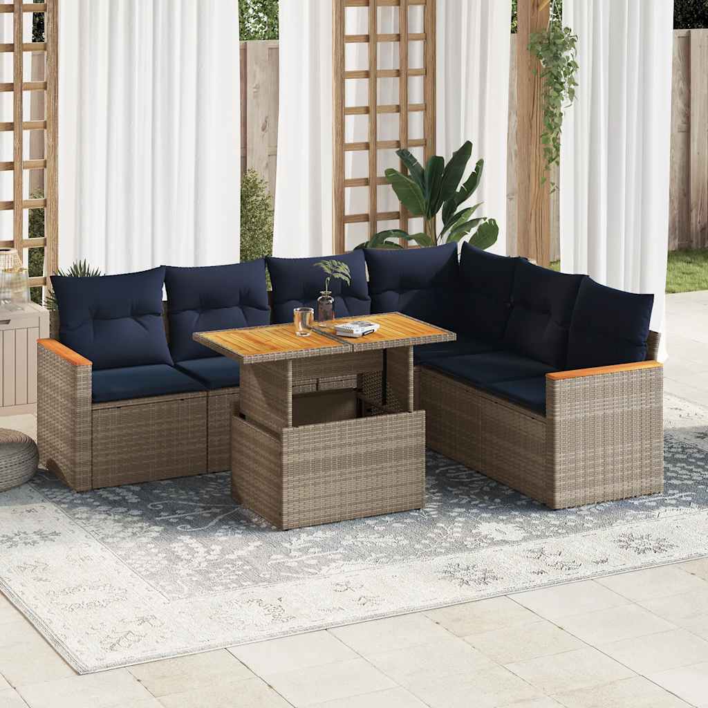 7-delige Loungeset met kussens poly rattan grijs is nu te koop bij PeponiXL, paradijselijk wonen!