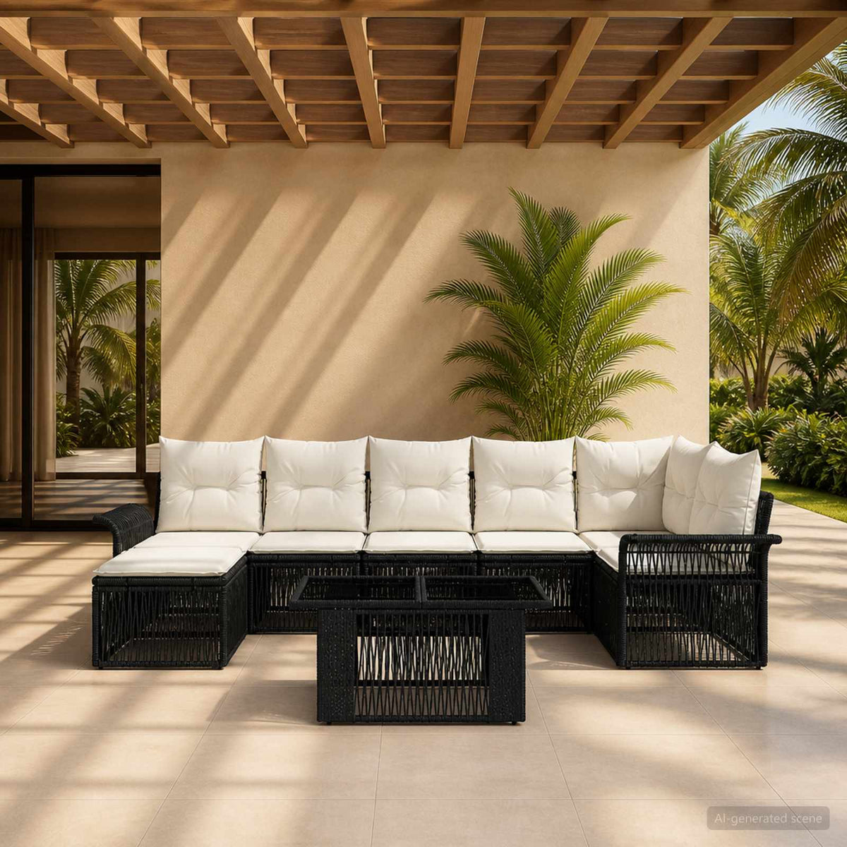 Tuinbankenset 8 st Zwart en Cream Wit poly rattan is nu te koop bij PeponiXL, paradijselijk wonen!