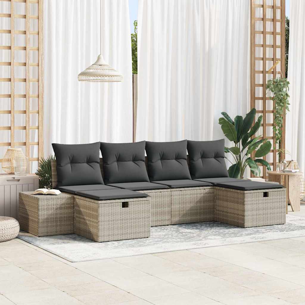 Tuin Sofa Set 6 st Lichtgrijs poly rattan is nu te koop bij PeponiXL, paradijselijk wonen!