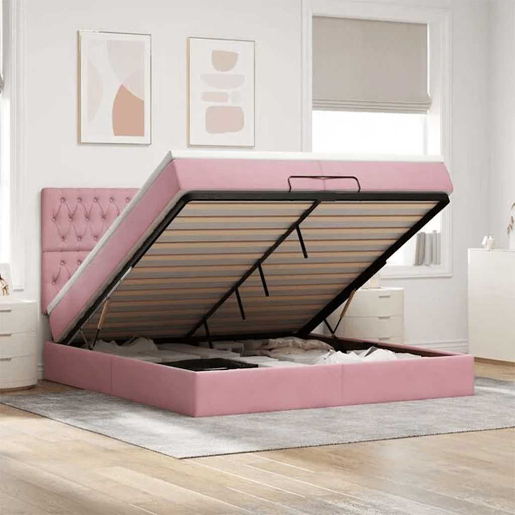 Ottoman bed met matrassen en LED's 200x200cm fluweel roze is nu te koop bij PeponiXL, paradijselijk wonen!
