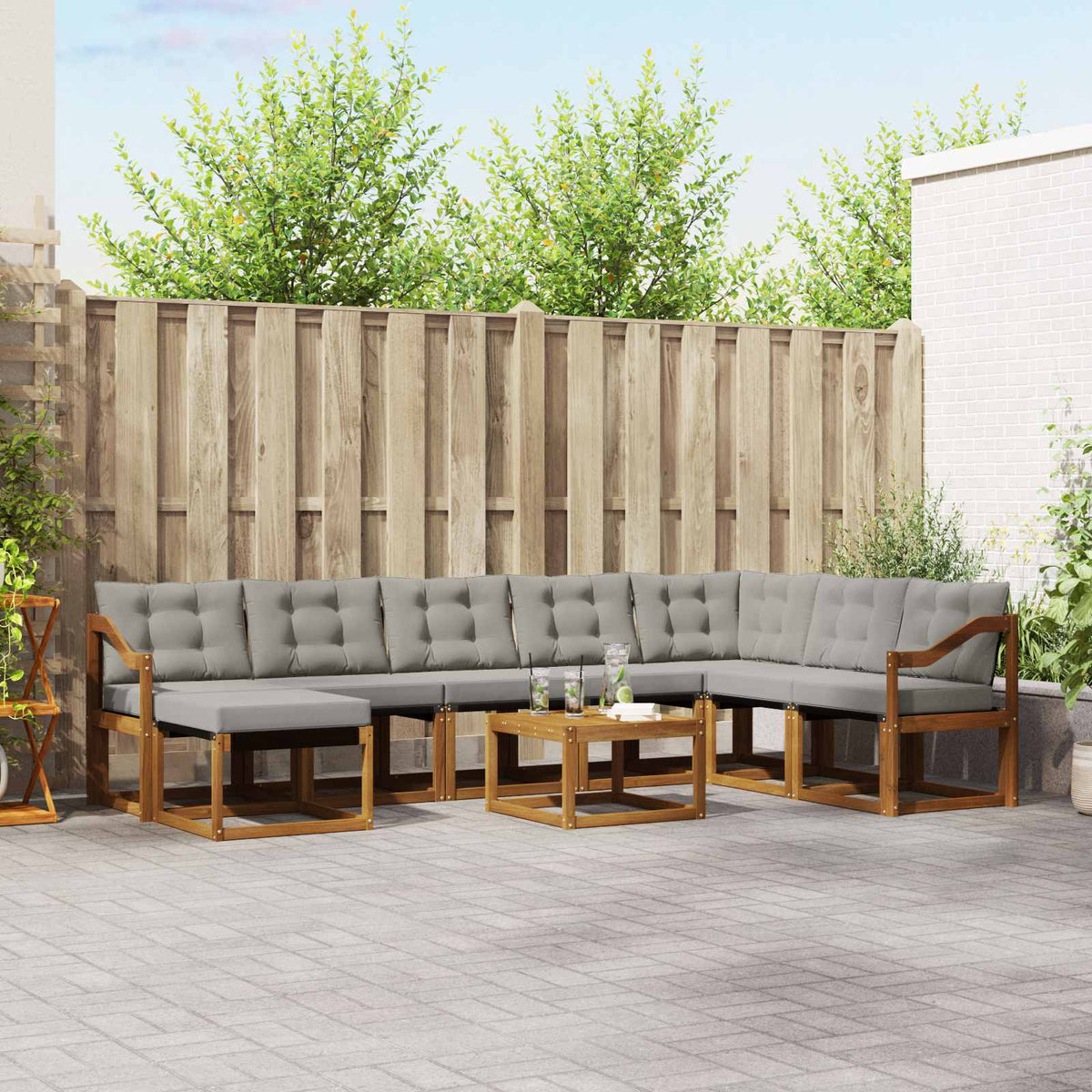 Buiten bankenset met kussen 9 pcs Natuurlijk en Lichtgrijs is nu te koop bij PeponiXL, paradijselijk wonen!