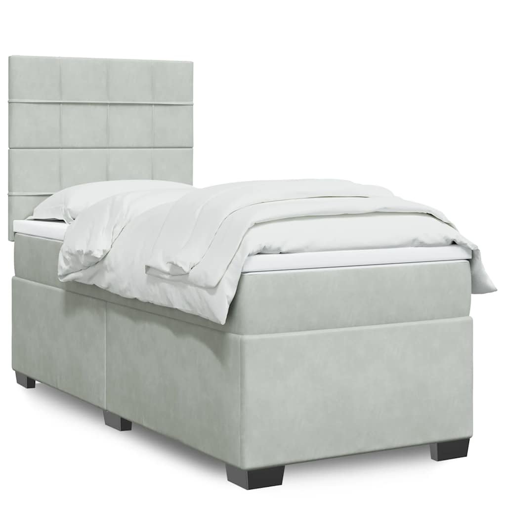 Boxspring met matras fluweel lichtgrijs 90x190 cm is nu te koop bij PeponiXL, paradijselijk wonen!