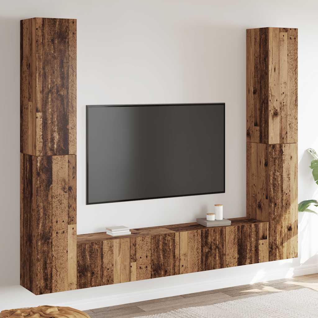 Tv-wandkasten 6 st bewerkt hout oud houtkleurig is nu te koop bij PeponiXL, paradijselijk wonen!